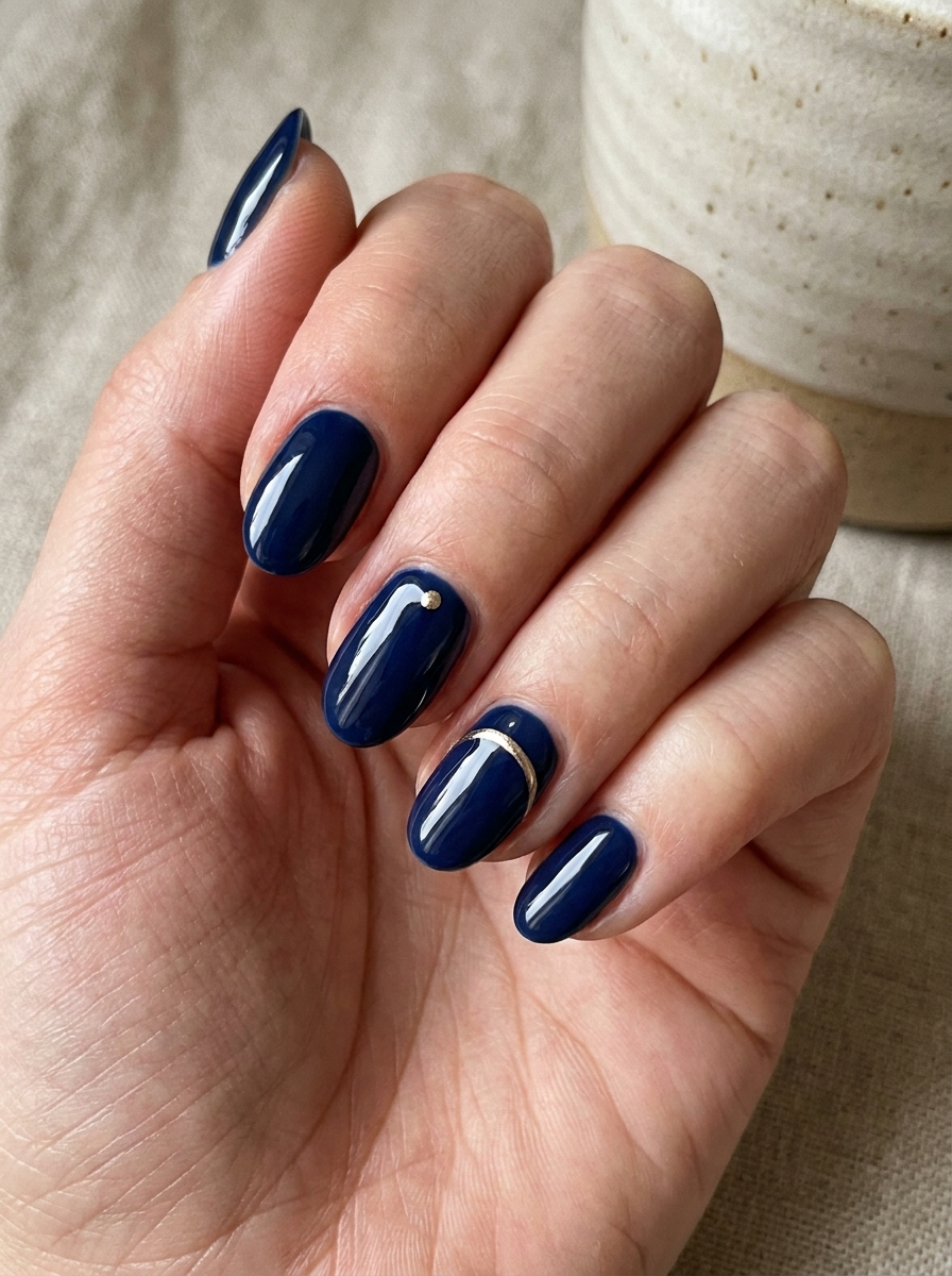 Navy & Gold Nails als Dunkelblaue Nägel Ideen Inspiration 2026